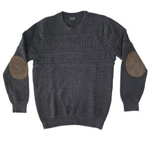 J.CREW Blue Sweater Mens Size Small Pullover Knit Crewneck Leather Elbow Patches